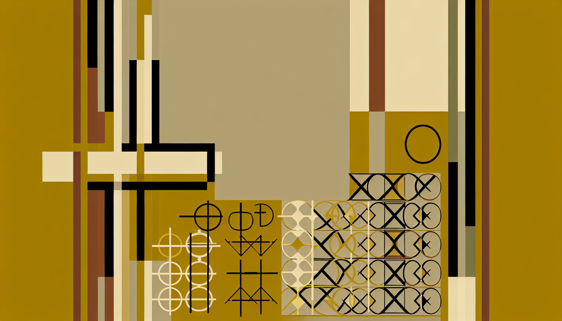 Abstract post image that is flat, clean, and evoke a sense of calm and warmth with art deco influences.