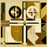 Abstract post image that is flat, clean, and evoke a sense of calm and warmth with art deco influences.