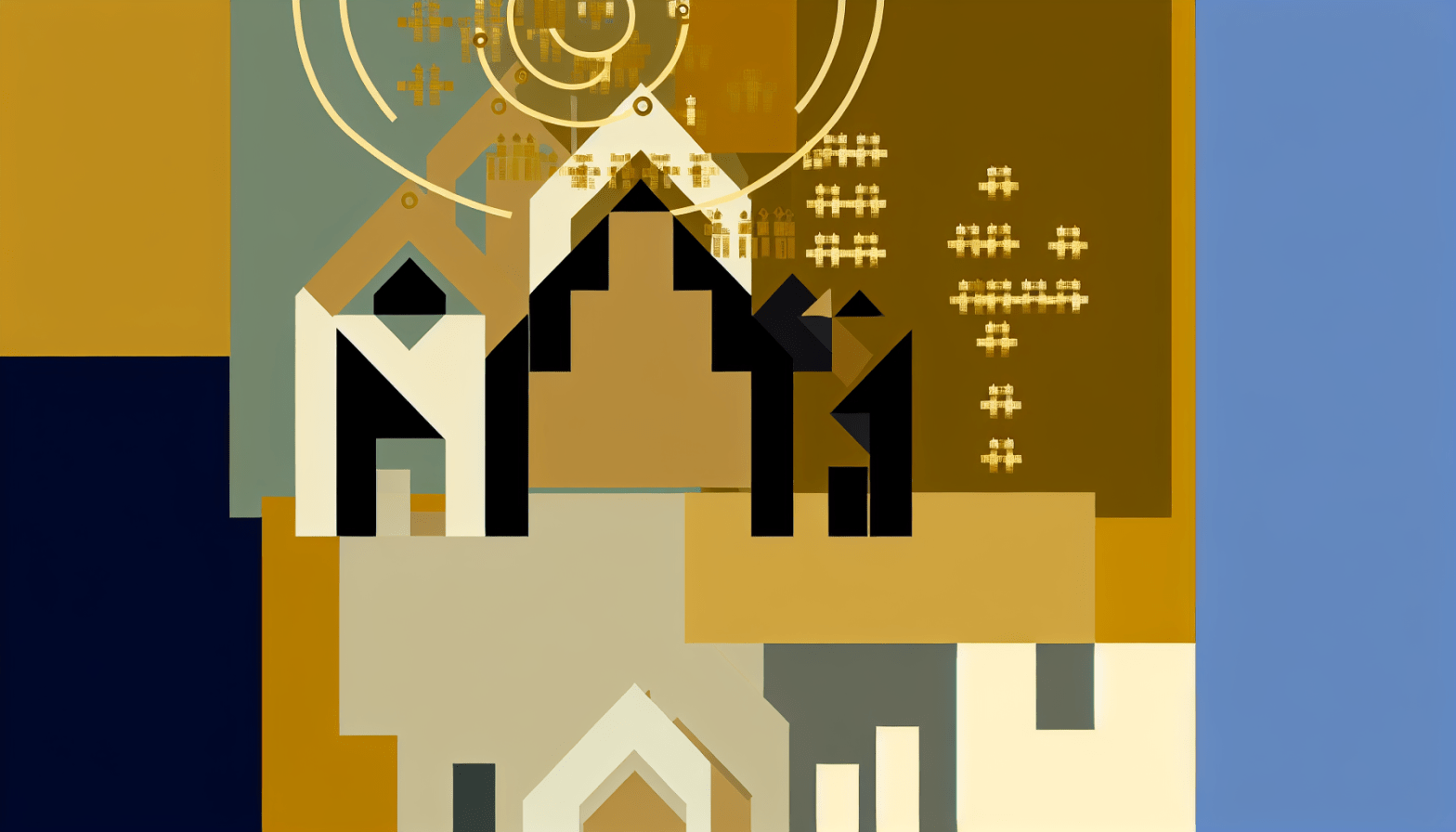 Abstract post image that is flat, clean, and evoke a sense of calm and warmth with art deco influences.