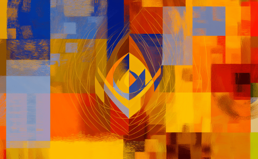 Abstract post image that is flat, clean, and evoke a sense of calm and warmth with art deco influences.