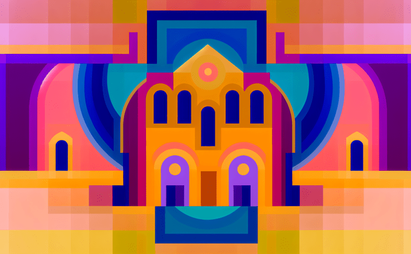 Abstract post image that is flat, clean, and evoke a sense of calm and warmth with art deco influences.