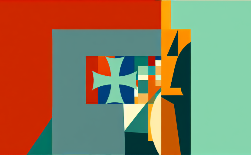 Abstract post image that is flat, clean, and evoke a sense of calm and warmth with art deco influences.