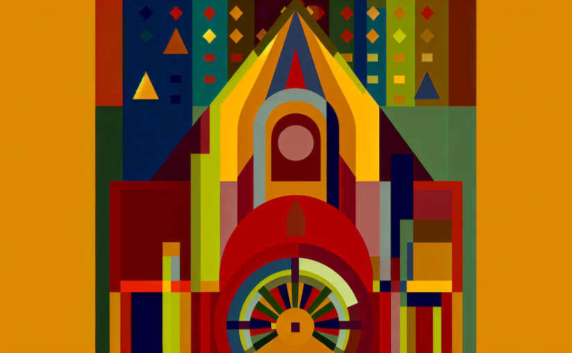 Abstract post image that is flat, clean, and evoke a sense of calm and warmth with art deco influences.