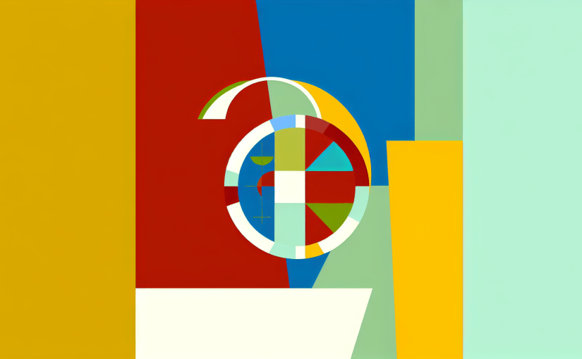 Abstract post image that is flat, clean, and evoke a sense of calm and warmth with art deco influences.