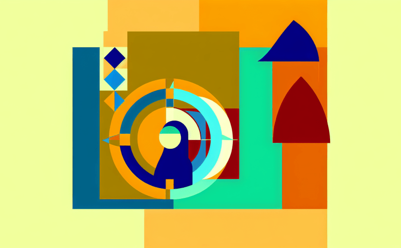 Abstract post image that is flat, clean, and evoke a sense of calm and warmth with art deco influences.