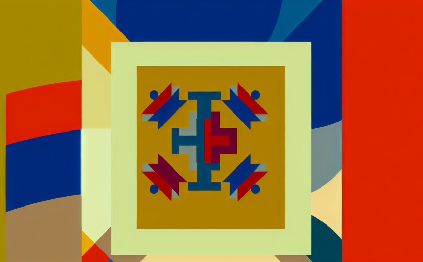 Abstract post image that is flat, clean, and evoke a sense of calm and warmth with art deco influences.