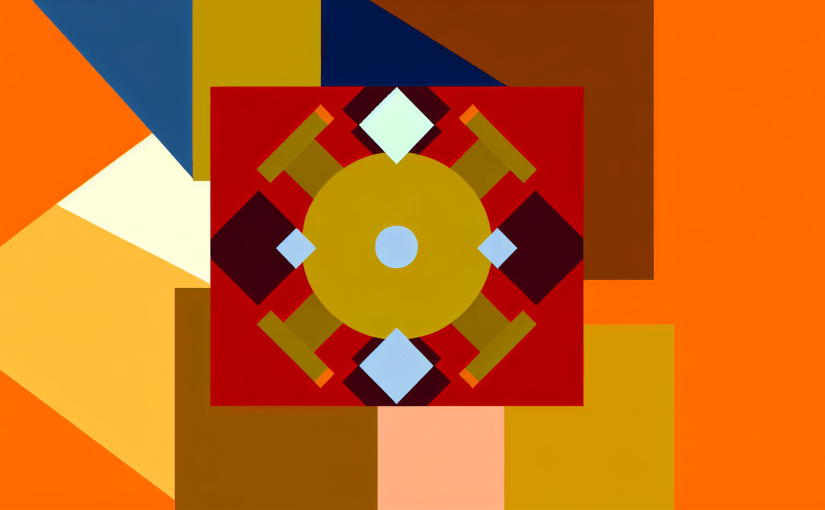 Abstract post image that is flat, clean, and evoke a sense of calm and warmth with art deco influences.