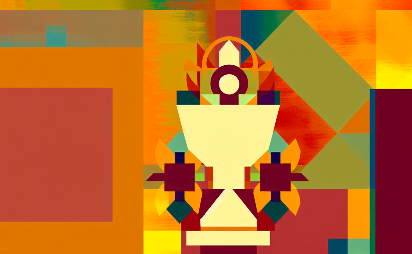 Abstract post image that is flat, clean, and evoke a sense of calm and warmth with art deco influences.