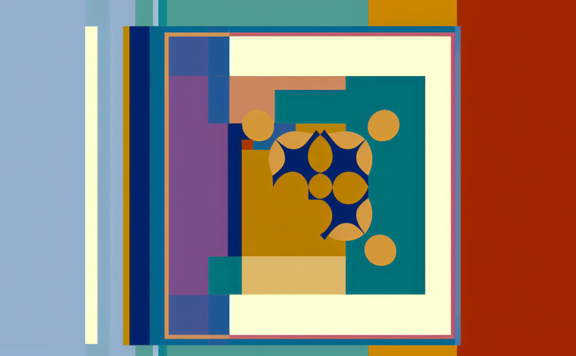 Abstract post image that is flat, clean, and evoke a sense of calm and warmth with art deco influences.