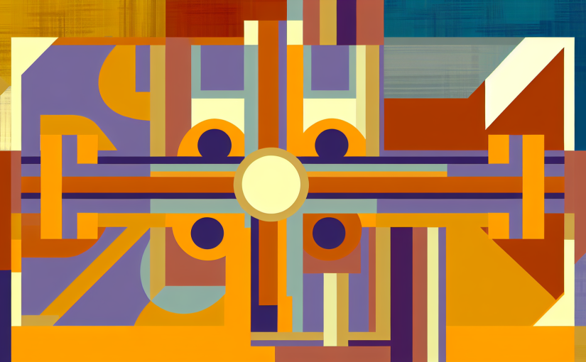 Abstract post image that is flat, clean, and evoke a sense of calm and warmth with art deco influences.