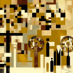 Abstract post image that is flat, clean, and evoke a sense of calm and warmth with art deco influences.