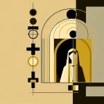 Abstract post image that is flat, clean, and evoke a sense of calm and warmth with art deco influences.