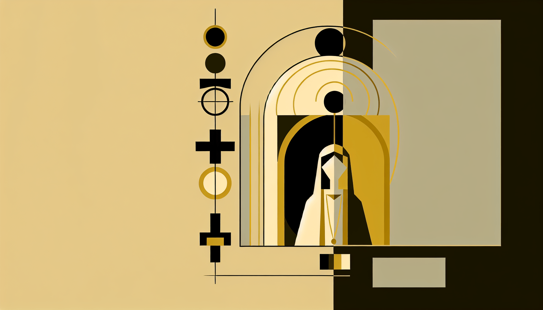 Abstract post image that is flat, clean, and evoke a sense of calm and warmth with art deco influences.