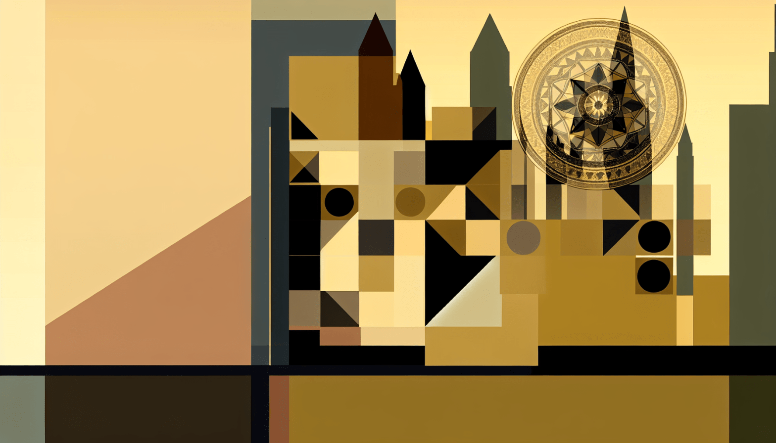 Abstract post image that is flat, clean, and evoke a sense of calm and warmth with art deco influences.