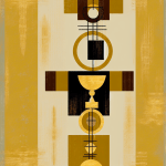 Abstract post image that is flat, clean, and evoke a sense of calm and warmth with art deco influences.