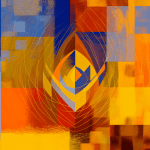 Abstract post image that is flat, clean, and evoke a sense of calm and warmth with art deco influences.