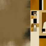 Abstract post image that is flat, clean, and evoke a sense of calm and warmth with art deco influences.