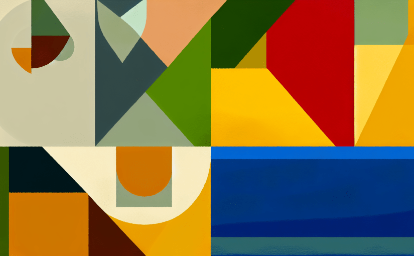 Abstract post image that is flat, clean, and evoke a sense of calm and warmth with art deco influences.