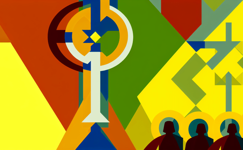 Abstract post image that is flat, clean, and evoke a sense of calm and warmth with art deco influences.